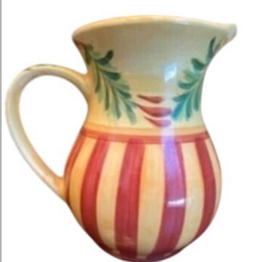 Gail Pittman Hand-Painted 7" Ceramic Sienna Pitcher Floral & Striped Design